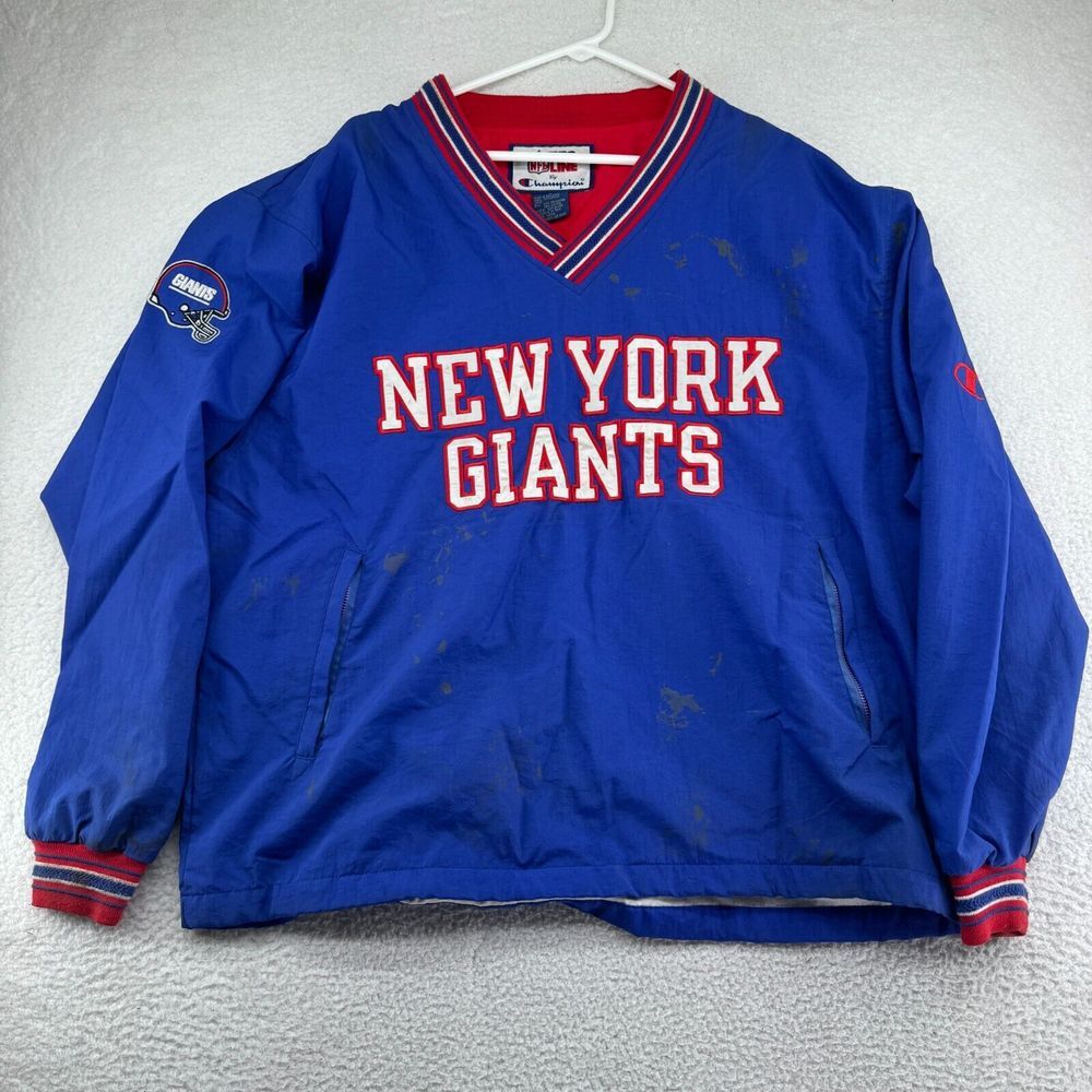 Vintage Champion NFL Pro Line New York Giants Windbreaker Mens Large Blue READ